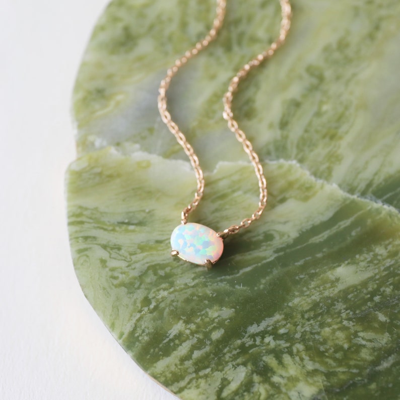 Tiny Opal Stone Rose Gold Necklace Opal Stone Necklace Rose - Etsy