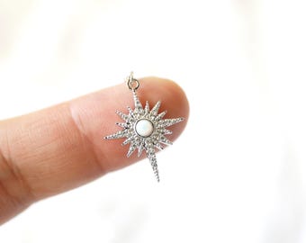 Opal North Star Necklace: Dainty Silver Charm, CZ Accents