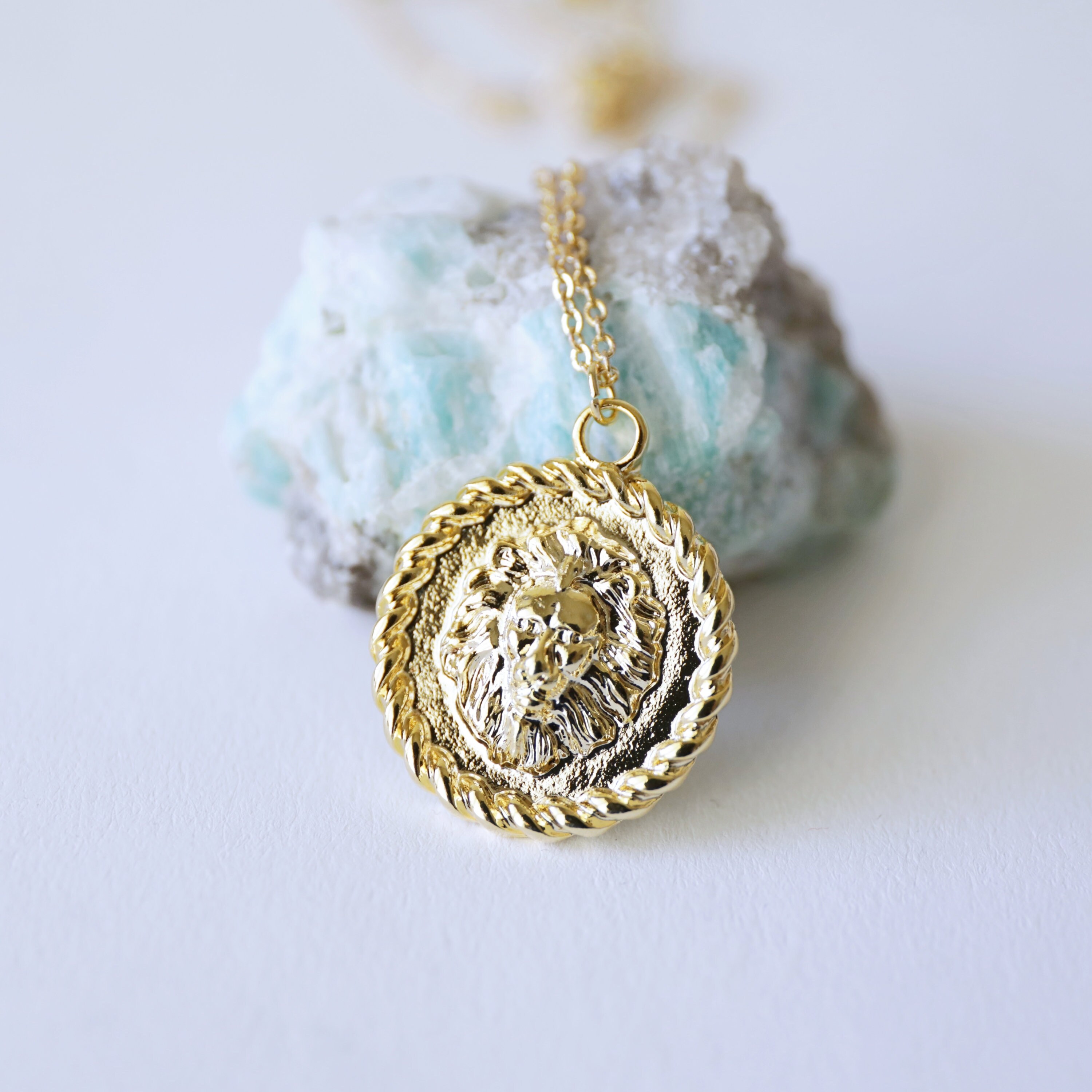 Gold Lion Medallion Pendant Necklace
