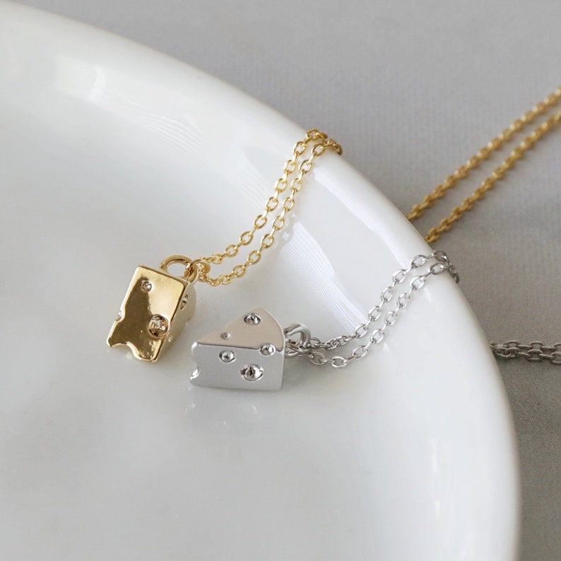 Dainty Cheese Necklace, Slice Cheese Necklace, Swiss Cheese Necklace, Cute Little Cheese Necklace image 1