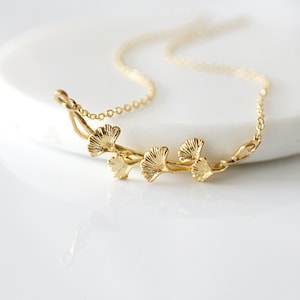 Gold Ginkgo Leaf Branch Necklace, Ginkgo Leaves Pendant Necklace,Birthday Gift,Best Friend Necklace,Bridesmaid Gift