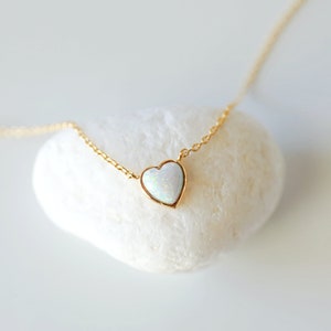 Heart Necklace,Tiny Gold Opal Heart Necklace, Dainty Heart Necklace, Bridesmaid Gift, Layered Necklace,Birthday Gift