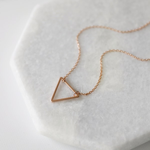 Tiny Rose Gold Triangle Charm Necklace,  Rose Gold Triangle Pendent Necklace,Bridal Shower Gift,Birthday Gift -Ju9