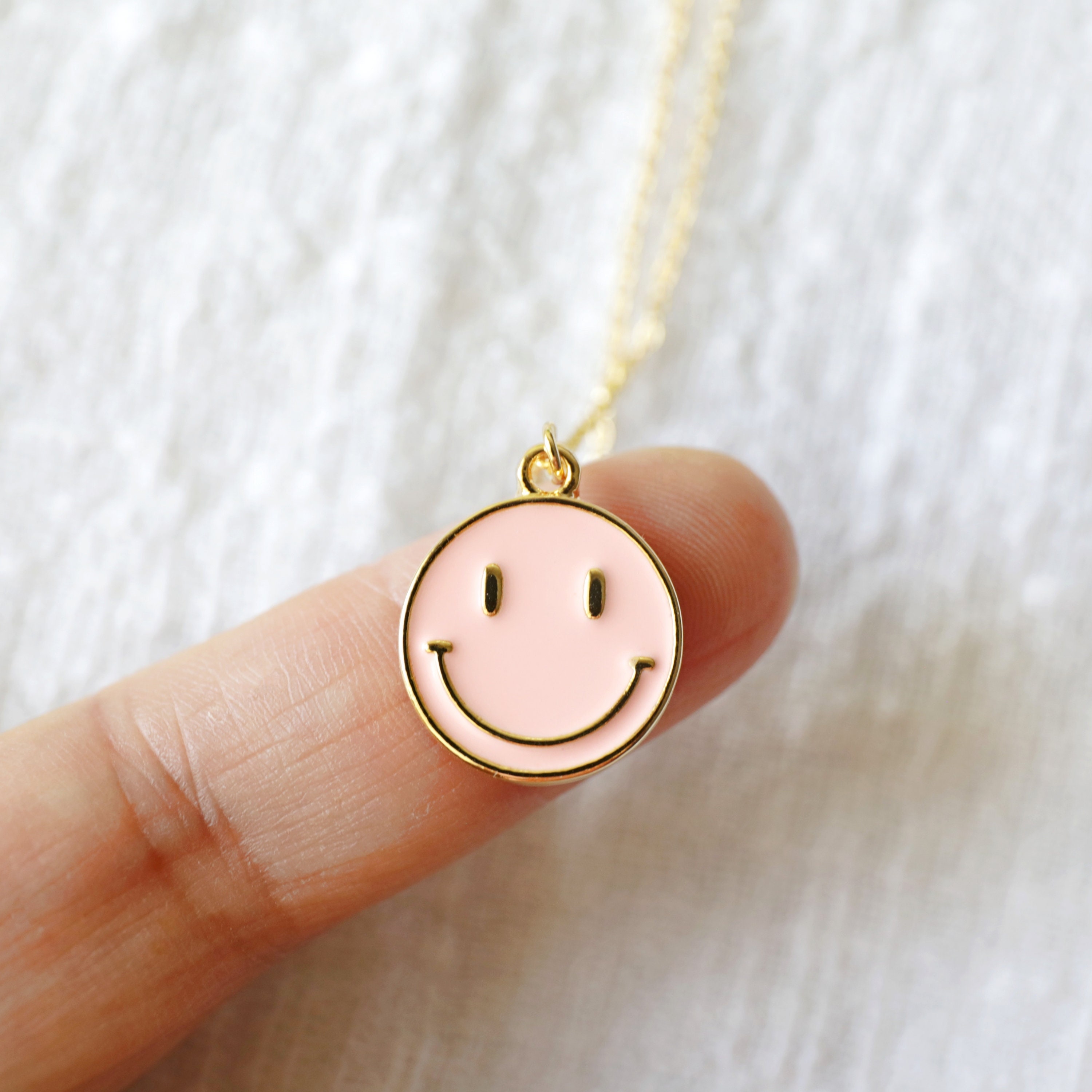 Pastel Pink Happy Face Charm Necklace 