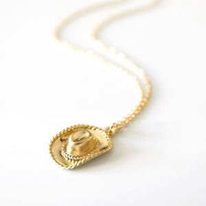 Gold Cowboy Hat Necklace: Dainty Cowgirl Pendant, Western Jewelry