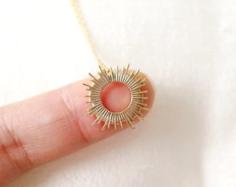 Gold Sunburst Pendant Necklace: Dainty Celestial Jewelry