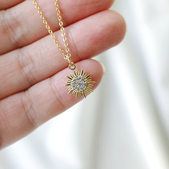 Gold Cubic Sun Pendant Necklace 