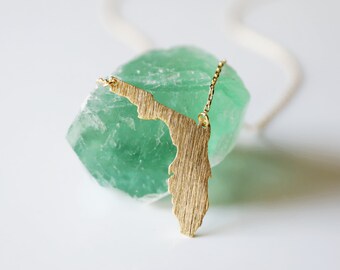 Gold Florida Pendant Necklace: Brushed State Silhouette