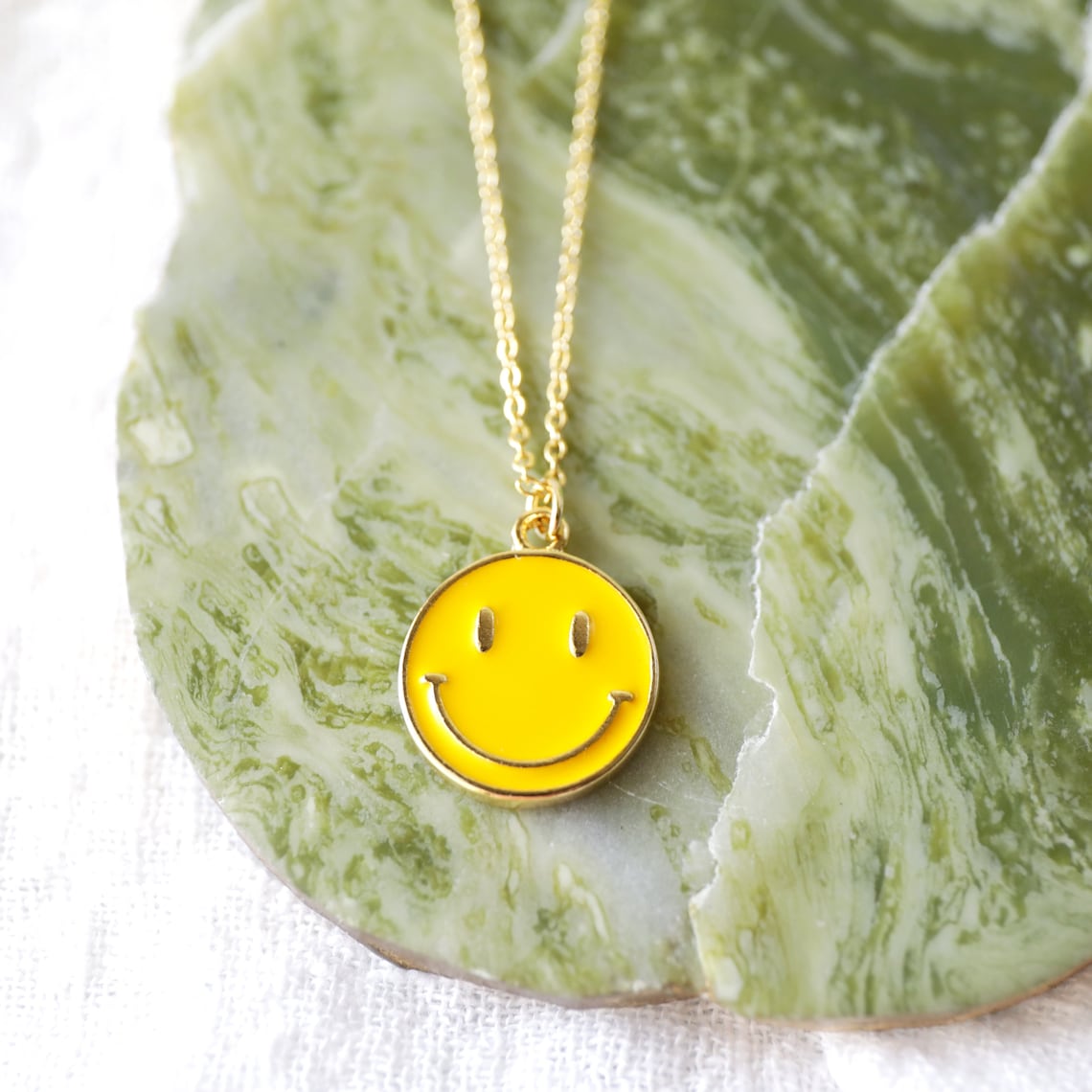 Yellow Happy Face Charm Necklace Smiley Face Necklace Smile Etsy