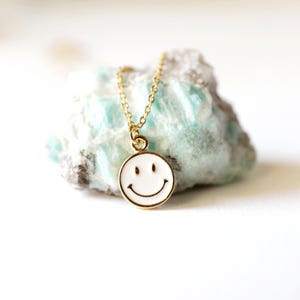 Dainty Enamel Smiley Face Necklace: Gold Plated Charm