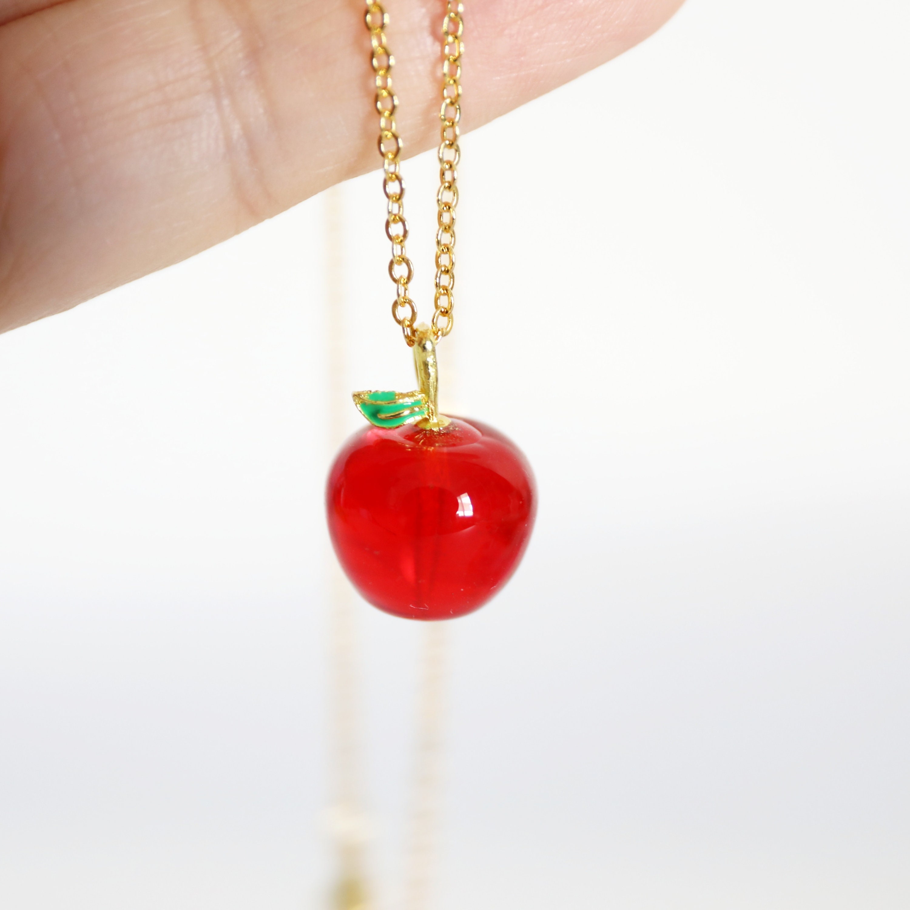 Dainty Apple Charm Necklace, Red Apple Charm Necklace,Bridesmaid  Gift,Birthday Gift, Apple Necklace