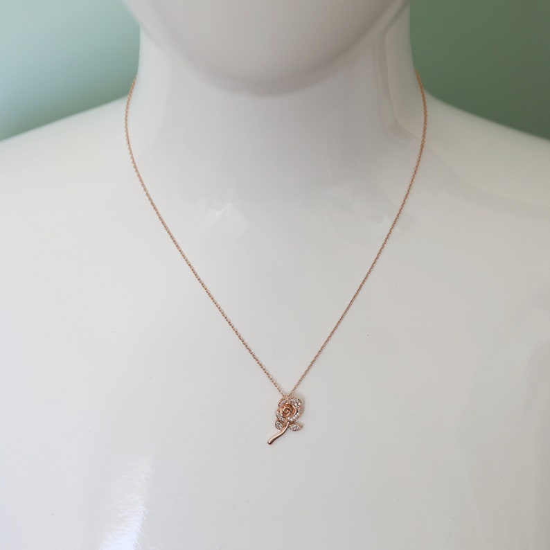 Flower Necklace, Dainty Rose Gold CZ Stone Flower Pendant Necklace,Rose Flower Necklace, Birthday Gift, Graduation Gift, Layered Necklace image 3