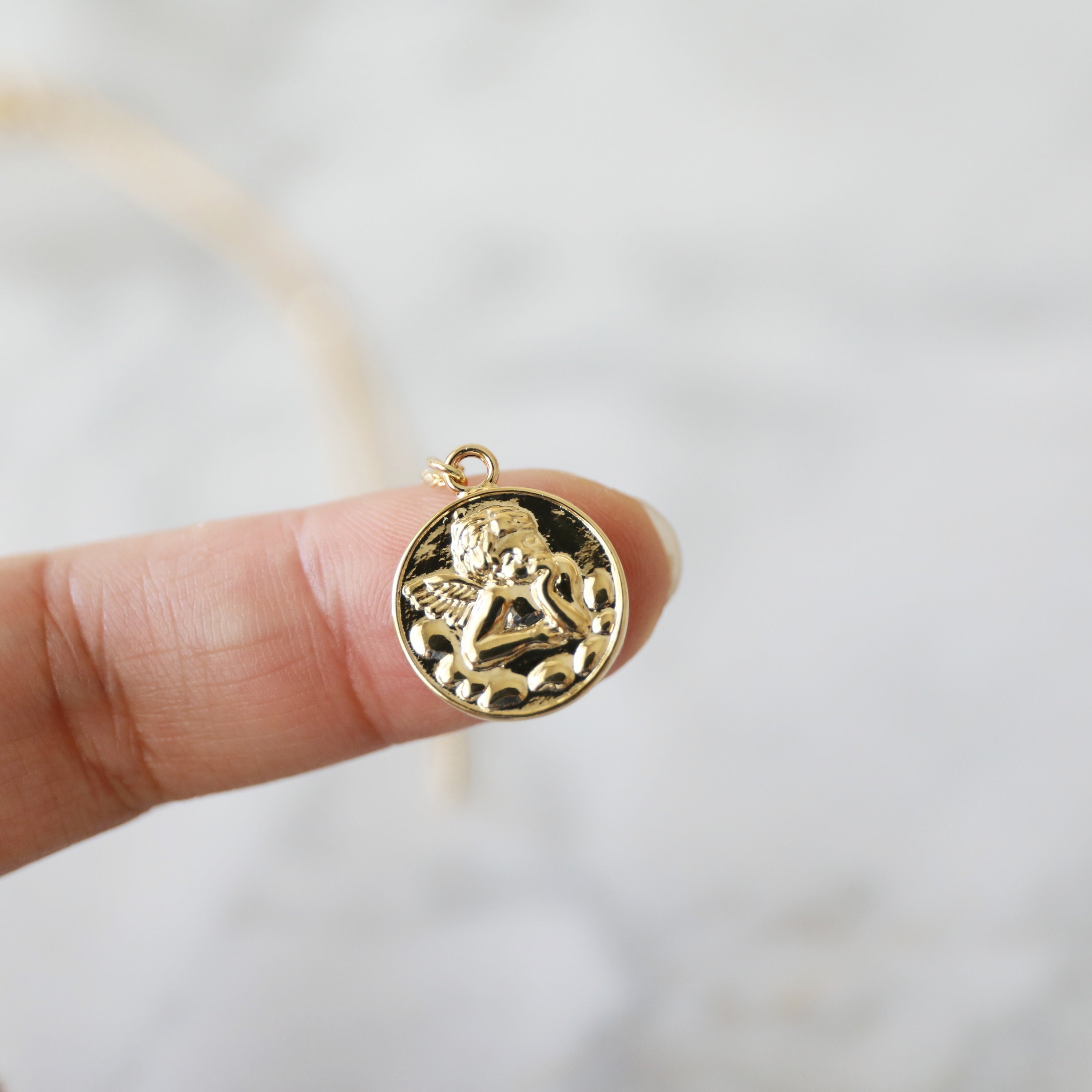 Guardian Angel Coin Necklace Gold Angel 
