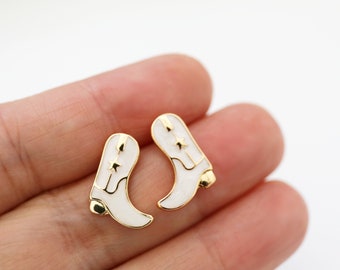 White Cowboy Boots Post Earrings, Cowboy Boots Stud Earrings