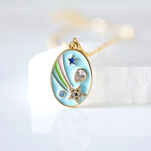 Blue Enamel Star Necklace: Gold Plated Brass Charm