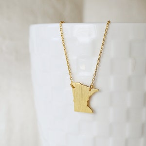 Gold Minnesota State Necklace: Brushed Brass Charm