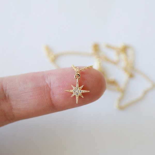Super Tiny Gold North Star Charm Necklace, Gold Star Necklace,Bridesmaid Gift,Birthday Gift,Star Necklace