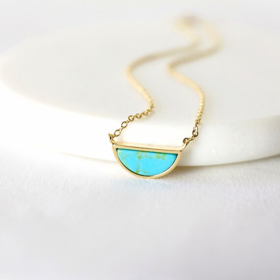 Dainty Gold Framed Turquoise Half Moon 