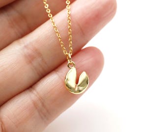 Dainty Gold Fortune Cookie Necklace: Lucky Charm Jewelry