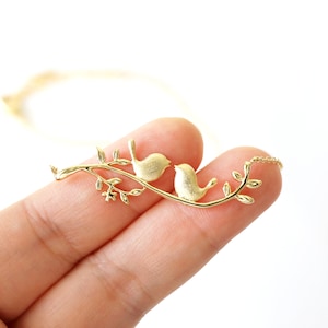 Gold Birds on Branch Necklace: Delicate Layering Jewelry