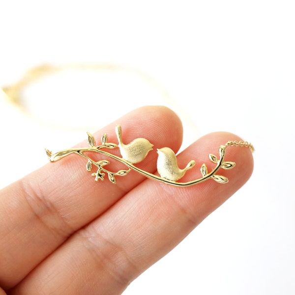 Birds on The Branch Necklace, Gold Birds Necklace, Branch Necklace, Birthday Gift, Graduation Gift, Layered Necklace,Mothers Day Necklace