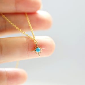 Turquoise CZ Stone Star Charm Necklace: Gold Plated Brass