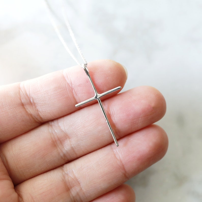 Silver Skinny Cross Pendant Necklace Silver Cross Necklace Etsy