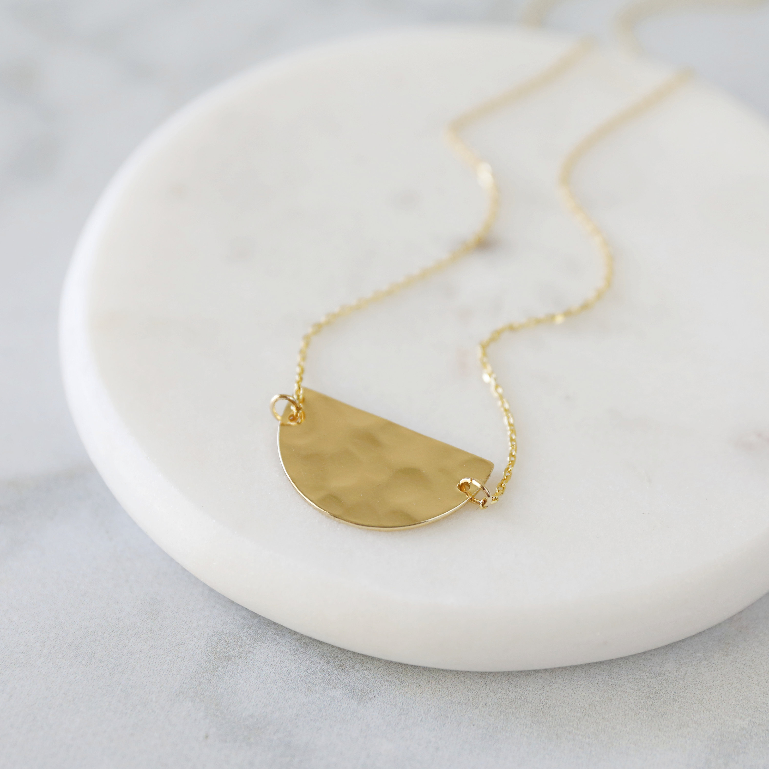 Gold Hammered Half Moon Necklace 