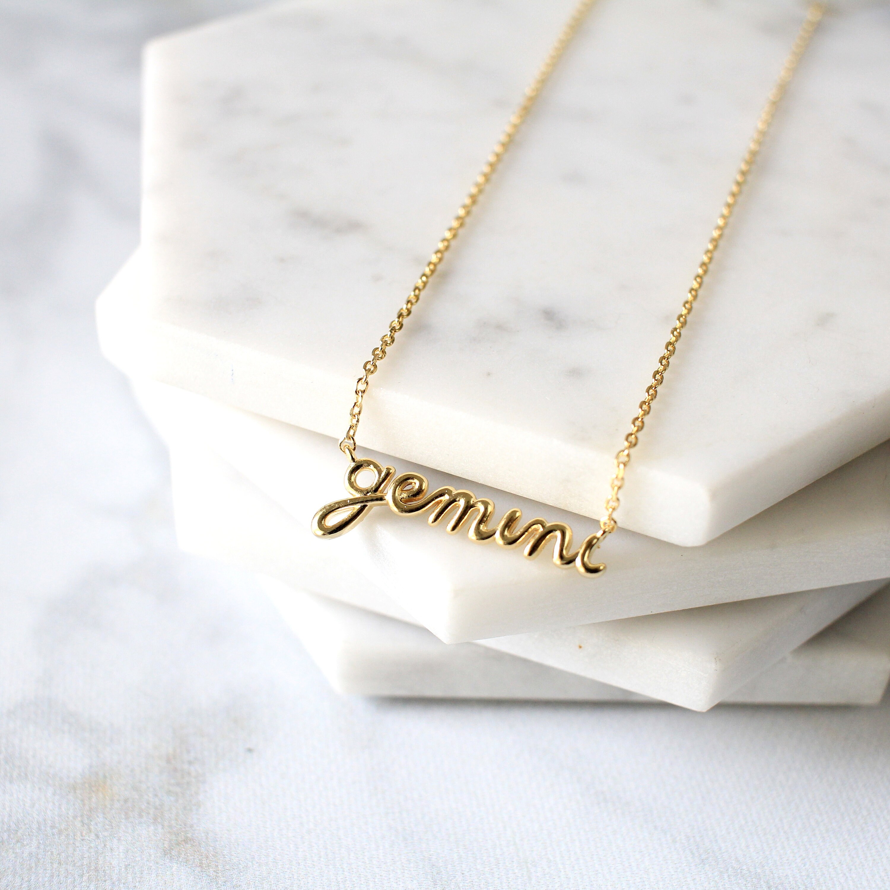 Zodiac Cursive Gemini Necklace Gold 
