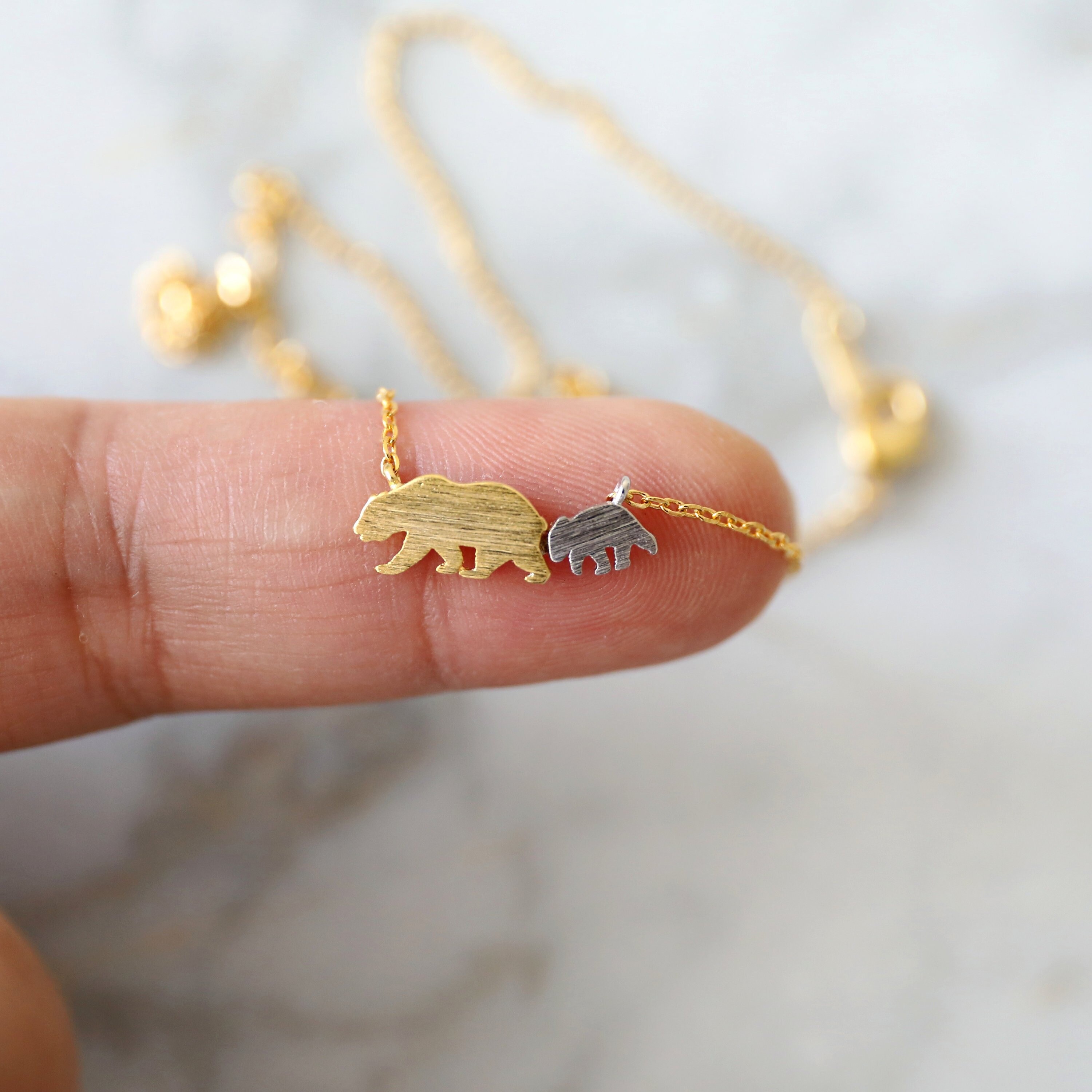 Mom and Baby Bear Necklace Dainty Bear 