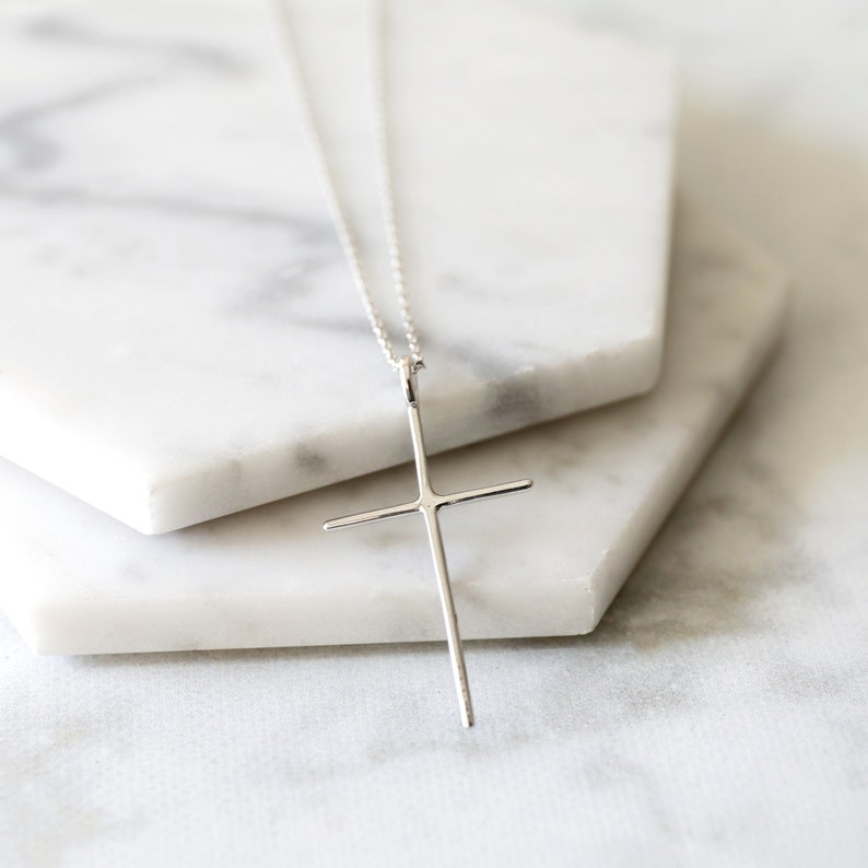 Silver Skinny Cross Pendant Necklace Silver Cross Necklace Etsy