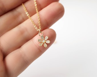 Dainty Opal Flower Pendant Necklace, Gold Daisy Jewelry