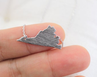 Dainty Necklace, Silver Virginia State Charm Necklace, Virginia State  Necklace , VA Necklace