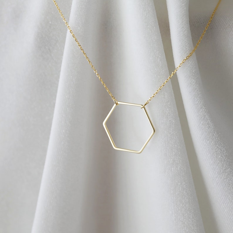 Gold Hexagon Charm Necklace, Honeycomb Necklace, Hexagon Charm Necklace,Bridesmaid Gift,Birthday Gift JU12 image 9