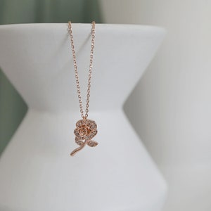 Flower Necklace, Dainty Rose Gold CZ Stone Flower Pendant Necklace,Rose Flower Necklace, Birthday Gift, Graduation Gift, Layered Necklace image 4