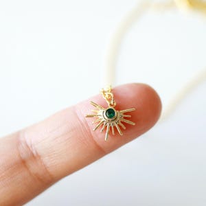 Sun Necklace, May Birthstone Necklace,Dainty Green Stone Sun Charm Necklace, Emerald Green Stone Necklace,Birthday Gift, Layered Necklace