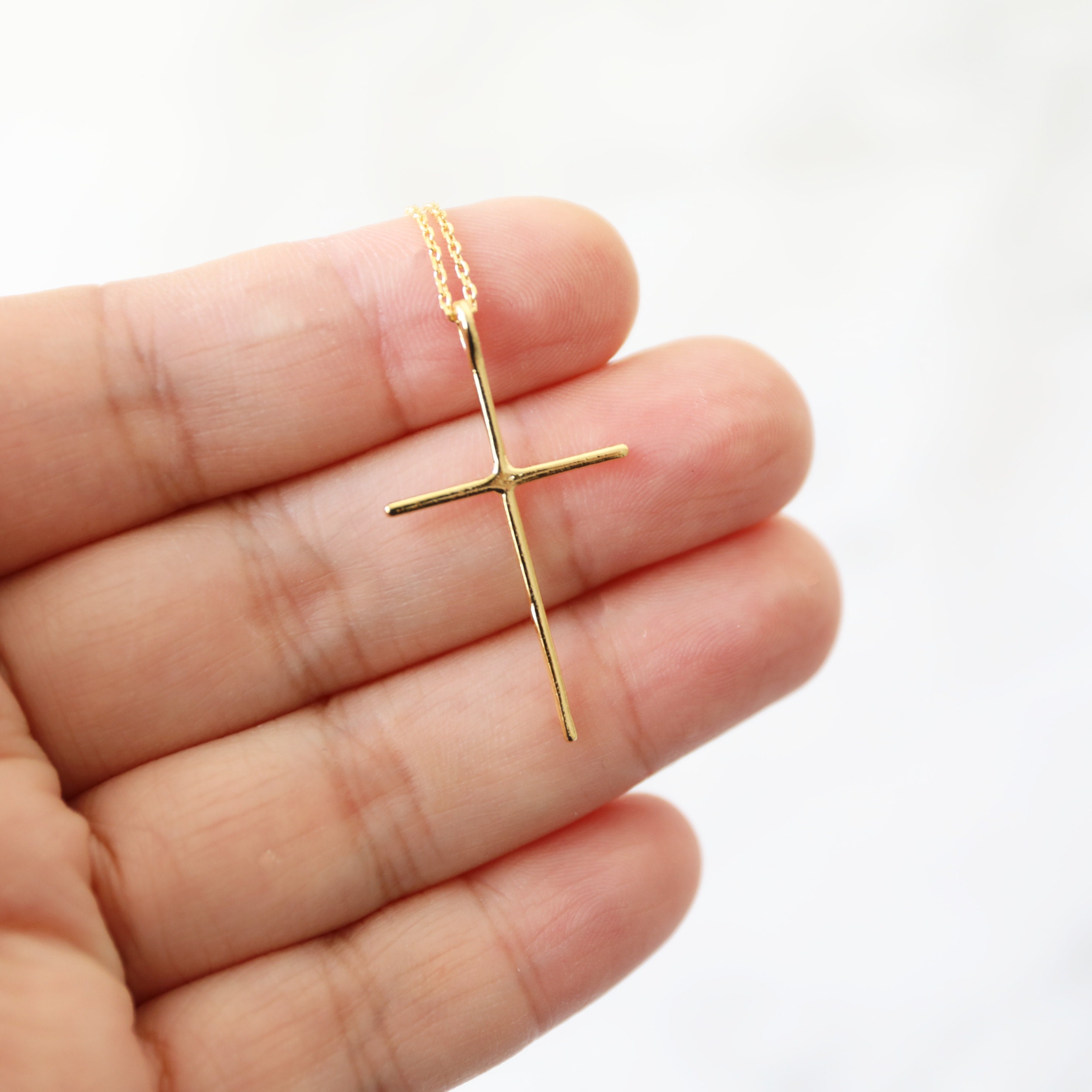 Gold Skinny Cross Pendant Necklace, Gold Cross Necklace, Birthday Gift, Bridesmaid Gift,Graduation Gift,Mother&#39;s Day Gift