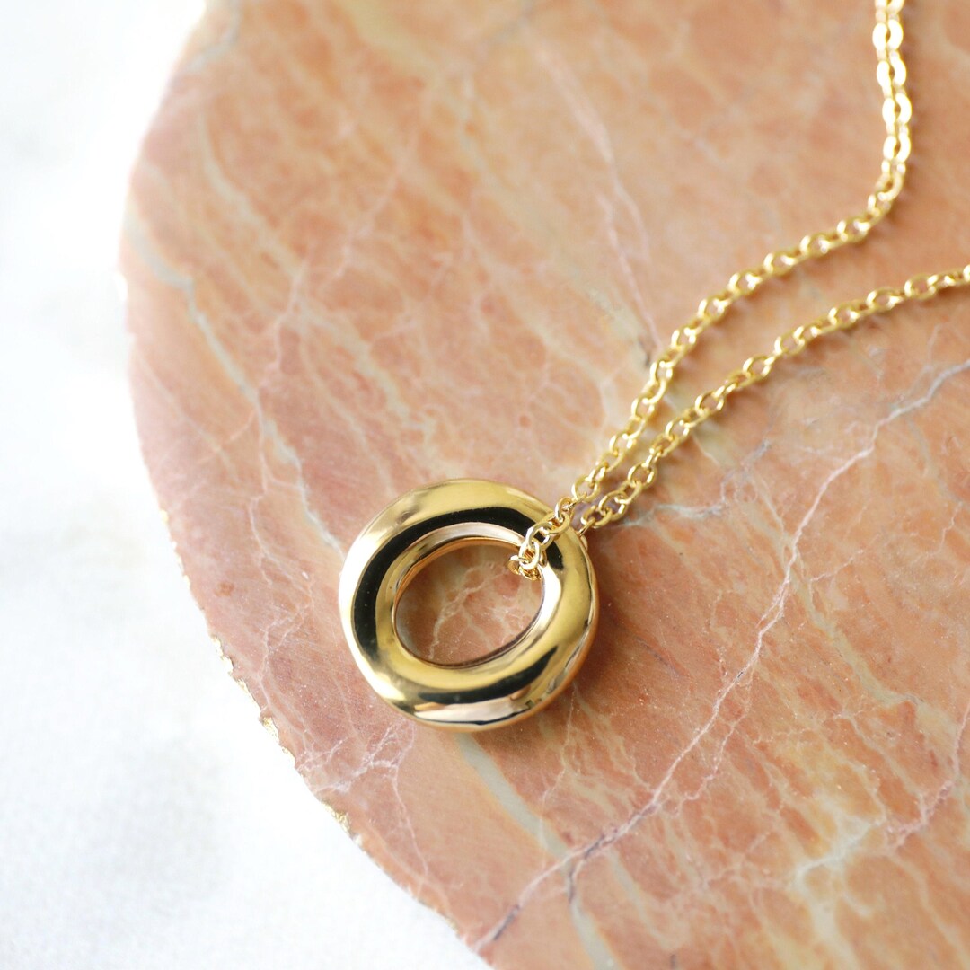 Gold Ring Pendant Necklace, Dainty Necklace, Gold Circle