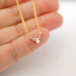 Tiny Opal Stone Gold Necklace, Dainty Opal Stone Necklace,Bridesmaid Gift,Birthday Gift