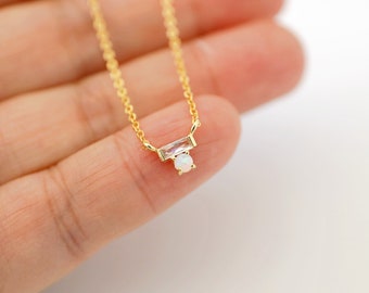 Tiny Opal Stone Gold Necklace, Dainty Opal Stone Necklace,Bridesmaid Gift,Birthday Gift