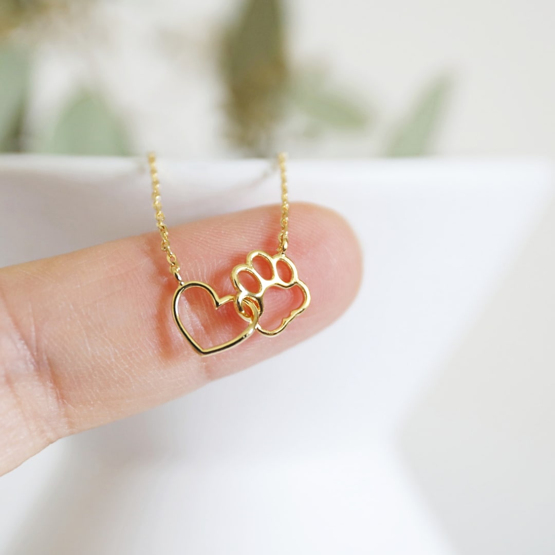 Gold Dog Paw Heart Necklace: Dainty Linked Charm Canada