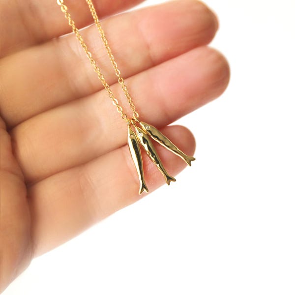 Three Fish Charm Necklace: Birthday Gift, Good Luck Gift, Meaningful Jewelry