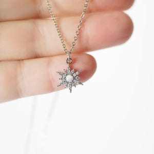 Opal North Star Necklace: Silver Crystal Starburst Charm