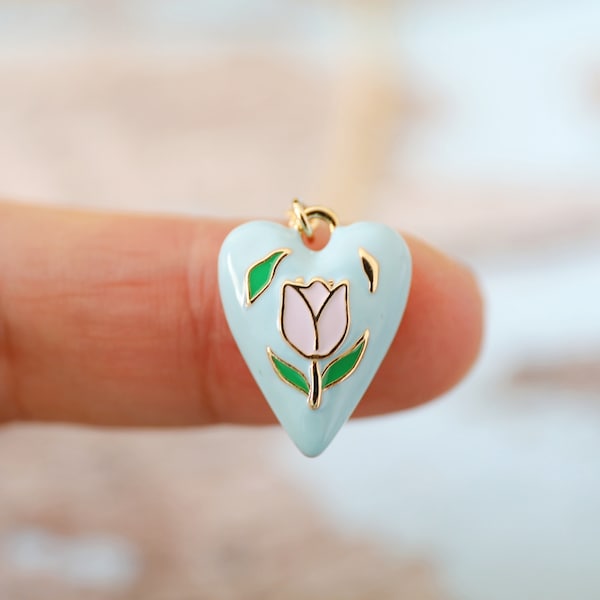 Tulip Necklace, Tulip Heart Pendant Necklace, Heart Flower Necklace, Birthday Gift, Mother's Day Gift