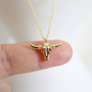 Gold Bull Skull Charm Necklace, Bull Necklace, Bull Skull Necklace, Boho Necklace, Choker Necklace