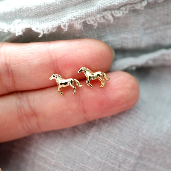 Super Tiny Gold Unicorn Earrings, Horse Unicon Earrings, Gold Horse Earrings,Birthday Gift, Unicorn Earrings