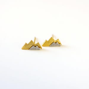 Two-Tone Mountain Stud Earrings: Matte Gold & Rhodium Finish