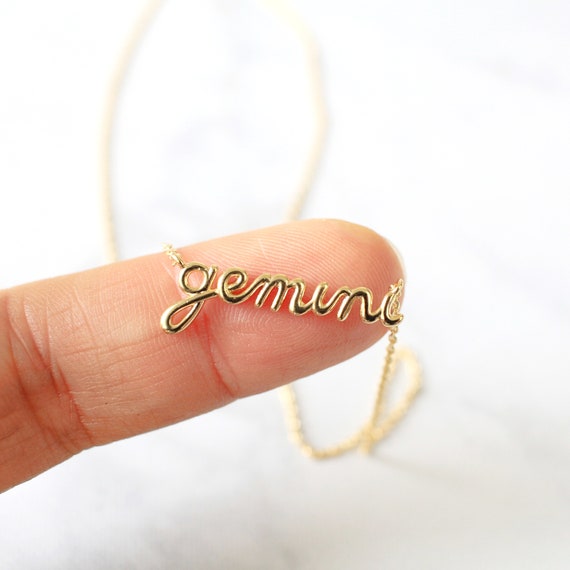Zodiac Cursive Gemini Necklace Gold 