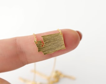 Gold Washington State Necklace: Brushed Charm, WA Pendant Jewelry Gift