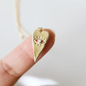 Gold Heart Evil Eye Necklace: Cubic Zirconia Pendant